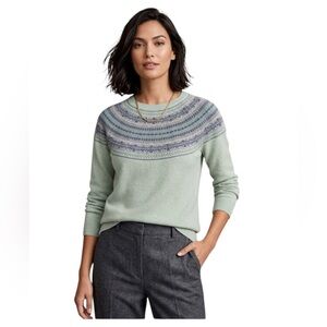 Talbots Fair Isle Knit Sweater Green & Blue Classic Nordic Pullover Size: L/P